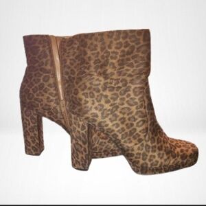 JustFab Brown Ankle Booties with Chunky Heel